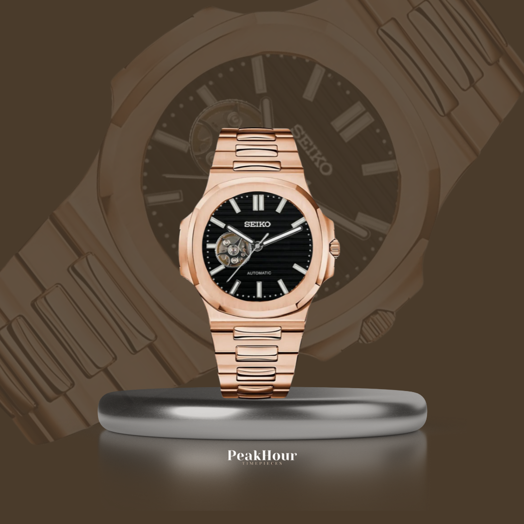 Nautilus Open-Heart Rose Gold & Black