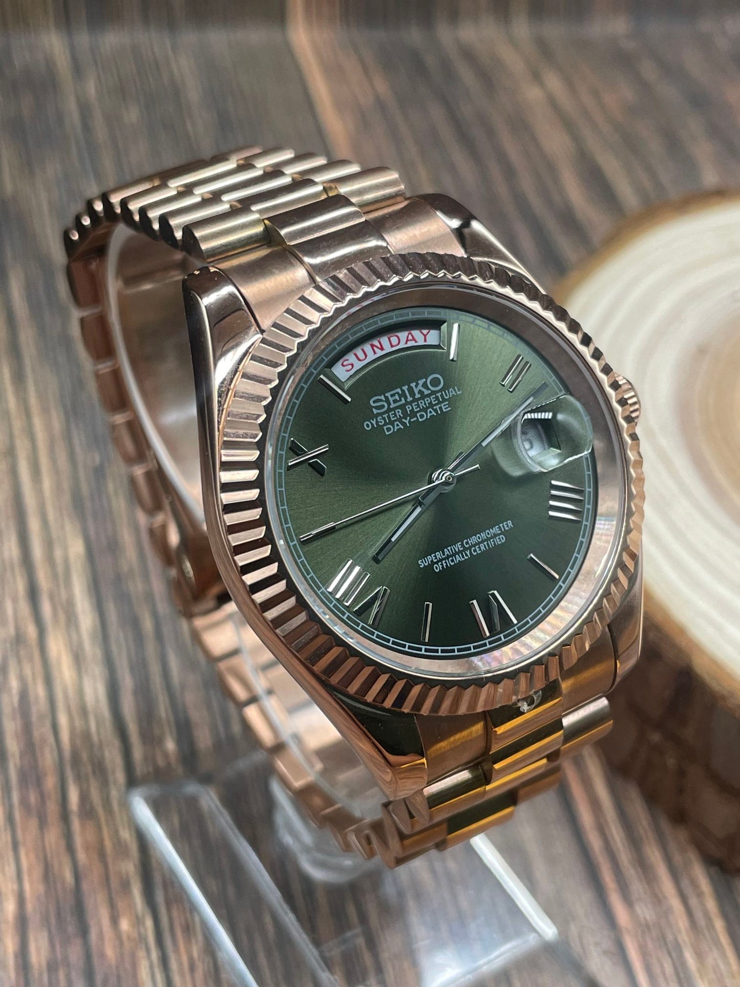 Day Date Olive Green & Rose Gold