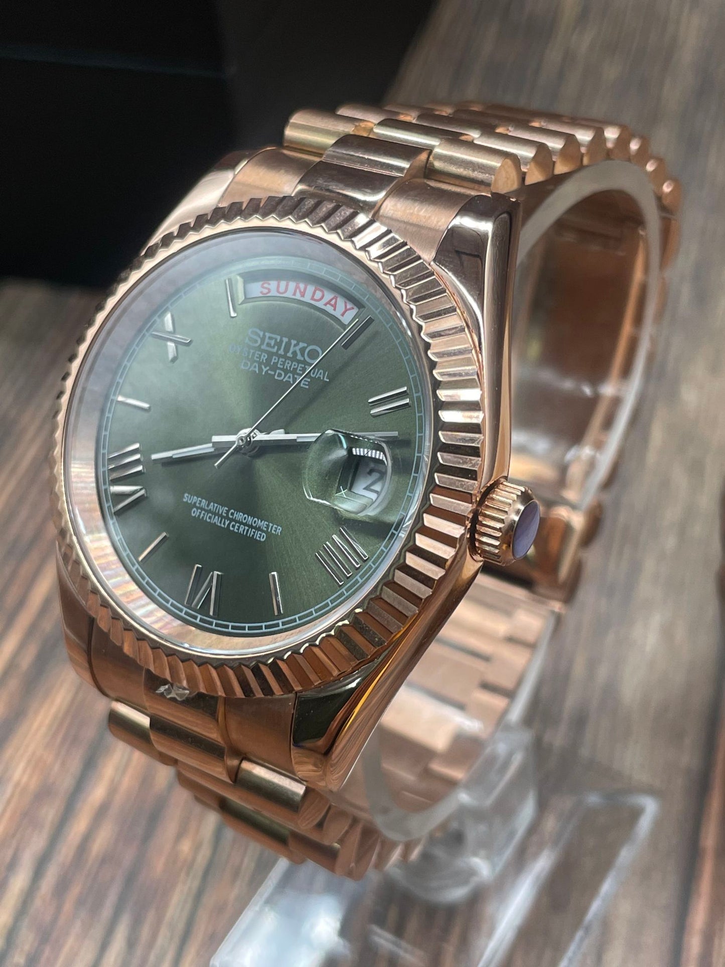 Day Date Olive Green & Rose Gold